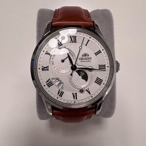 Open to offers : Orient Sun & Moon Automatic Silver Dial Brown Leather Watch